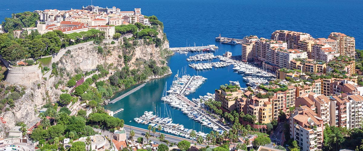 An aerial view over Monaco harbour